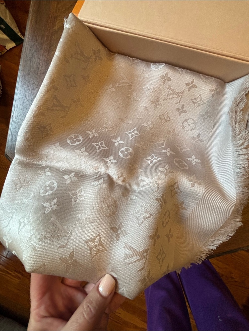 Louis Vuitton Monogram Shawl Scarf in Light Beige